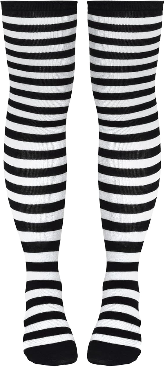 Striped Thigh High Socks, Halloween Witch Stockings Costume Accessories for Women, Over Knee High Socks Leg Warmers