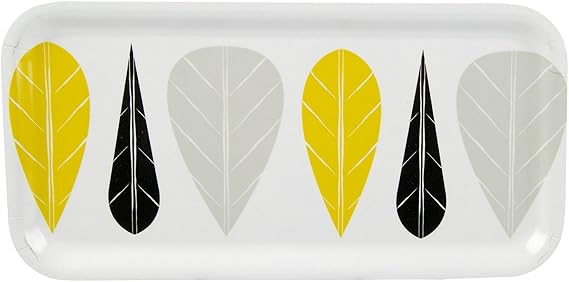 Muurla Leaves Series Melamine Coated Finnish Birch Veneer Tray, 10-5/8 by 5-1/8-Inches, White,Yellow