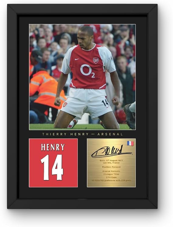 Win FC Thierry Henry A4 Framed Photo Display - Reproduced Digital Signature - Gift For Arsenal Fans