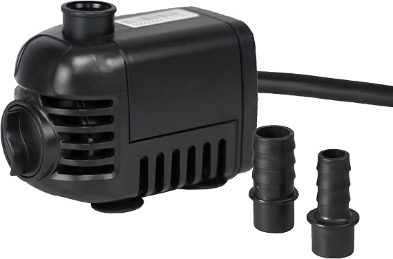 TotalPond 140 GPH Fountain Pump, Quiet, Durable, Submersible Freshwater Pump with 3 ft. Pumping Height, 6 ft. Power Cord, 4 Suction Cups, 2 Tubing Adapters, For Fountains Aquariums & Hydroponics