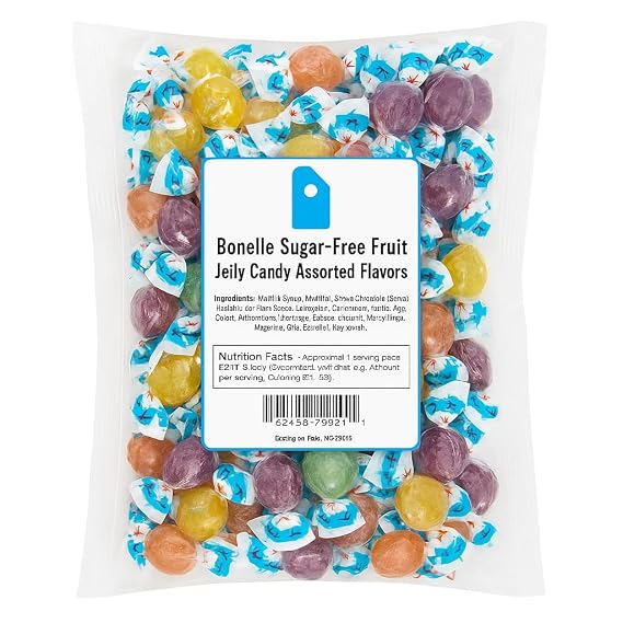 SugarFree Fruit Jelly Candy Bulk 2.2 lb Bag, Assorted Fruit-Flavored Soft Chews, LowSugar/DiabeticFriendly Treat, Individually Wrapped for Parties & Snack Bowls