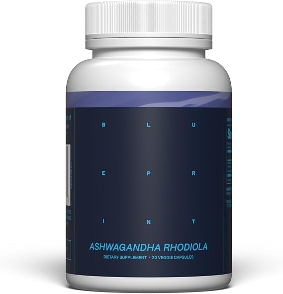 Blueprint Bryan Johnson Ashwagandha & Rhodiola Supplement 120mg Ashwagandha + Rhodiola Root Daily Adaptogen Capsules for Stress Support, Mood Balance, Energy & Focus 30 Vegan Capsules