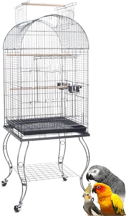 Large 64-Inch Open Dome Roof Top for Parrot Lovebird Cockatiel Cockatiels Parakeets Bird Cage with Removable Stand (20" x 20" x 64"H, Black Vein)