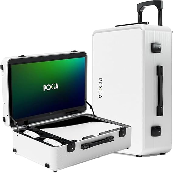POGA Lux White - Gaming Case (compatible with Playstation 5), Portable Console Travel Case incl. Trolley and 24‘‘ AOC Gaming Monitor - White (V2 - Bluetooth Speaker Optional)