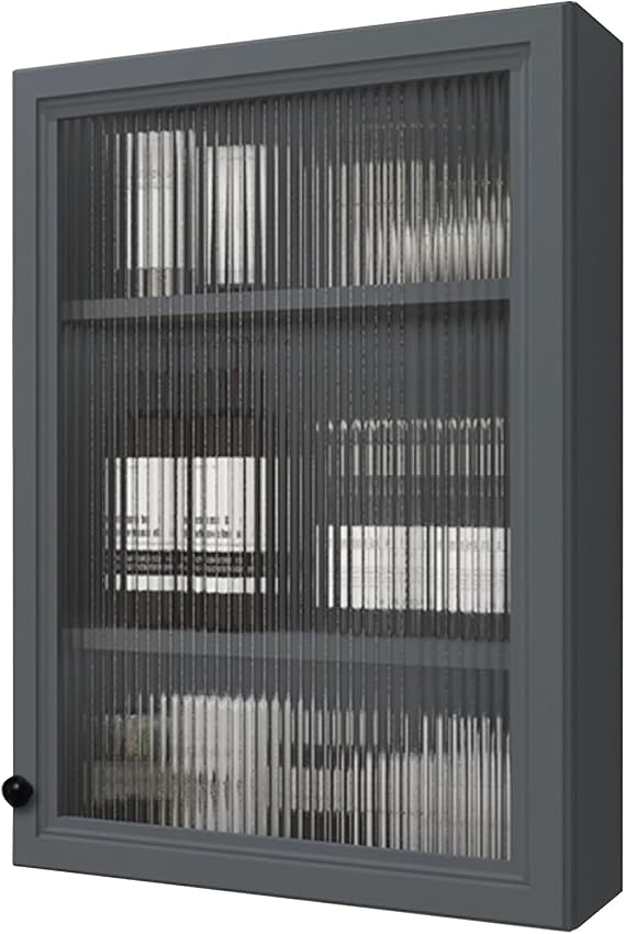Aluminum Alloy Wall-Mounted Cabinet With Glass Door – Hanging Storage Unit For Bathroom, Kitchen, Or Laundry Room Space-Saving Wall Shelf(Grigio)