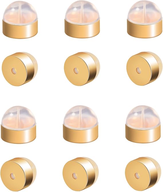 18k Gold Silicone Earring Backs for Studs - Secure, Hypoallergenic, Apply to Droopy Ears (6 Pairs)