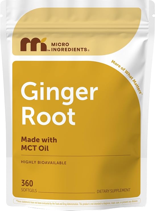 Micro Ingredients Ginger Root with MCT Oil, 360 Softgels | Fresh Ginger Root Extract | Herbal Supplements for Women & Men | Non-GMO, Gluten Free, Soy Free