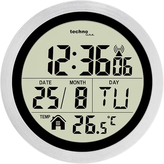 Technoline WT3005 Digital Bathroom Radio Wall Clock, Plastic, Silver, Diameter 147 x 79 mm