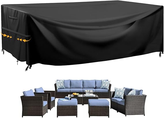 GARPROVM Patio Furniture Cover For Table and Chairs, 110''x71''x36'' Large Outdoor Dining Set Cover 420D Waterproof Weatherproof Outdoor Paito Set Covers