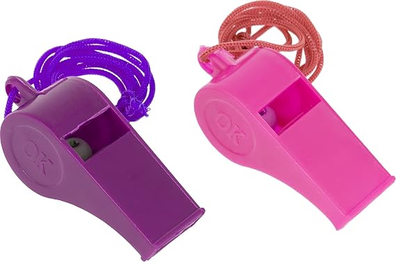Loud Football Whistle - Pack of 2 - Plastic Coach Single Whistle - Coaches Ref Lanyard Whistle