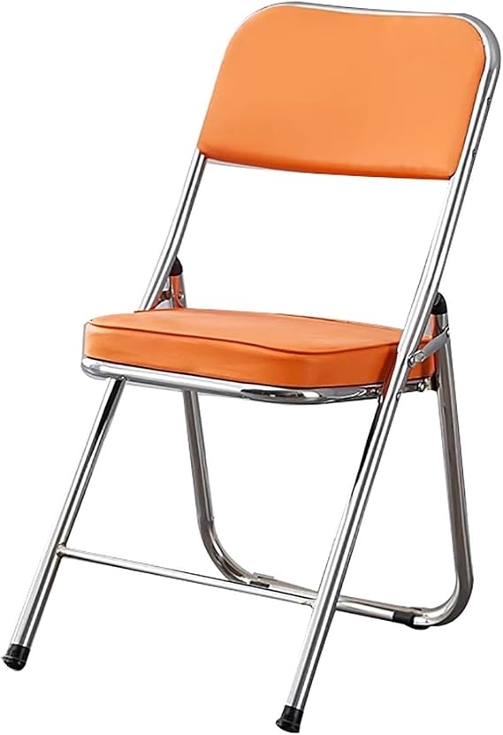 JSWHYBD Folding Office Chair Soft-Padded Folding Chair with Backrest Carbon Steel Tubing + PU Seat Cushion Space-Saving Suitable for Home Meetings and Kitchens(Orange)