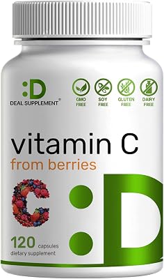 Deal Supplement Natural Vitamin C Capsules Non Synthetic Ascorbic Acid, 100% Natural Vitamin C from Berries & Fruits, Boost Immune System - Up to 4 Months Supply