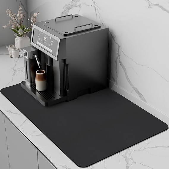 Coffee Mat Coffee Machine Mat Rubber Backed Absorbent Dish Drying Pad for Kitchen Counter, Bar Accessories (Black, 30 x 40 cm)