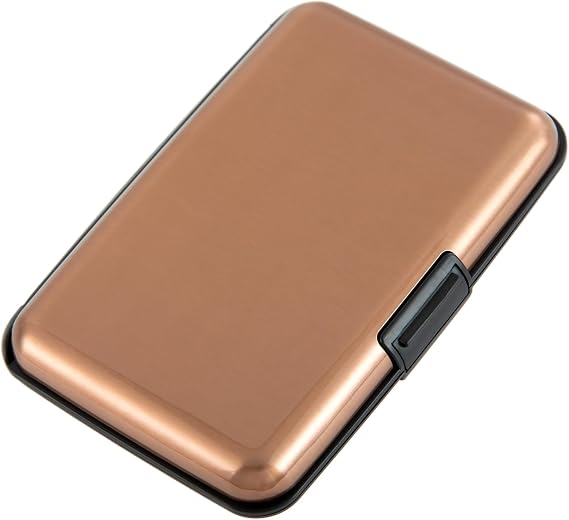 Credit Card Holder, RFID Blocking Metal Card Wallet for Women Men Slim ID Card Holders Protector Aluminum Business Hard Case, Brown, 4.2 x 2.83 x 0.7 inches, Minimalist, Compact, American