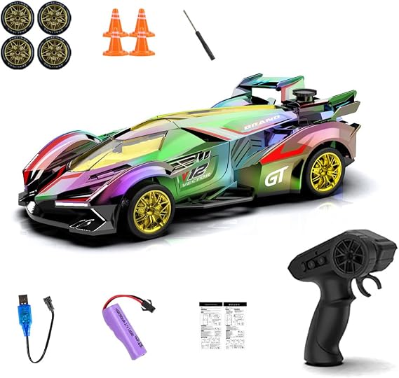 Radiant-Iridescent Remote Control Drift Car, 2.4G 4WD RC Sport Car with Colorful Lighting Effects & Spray Effect, Vibrant RC Racing Toys for Hobbyist
