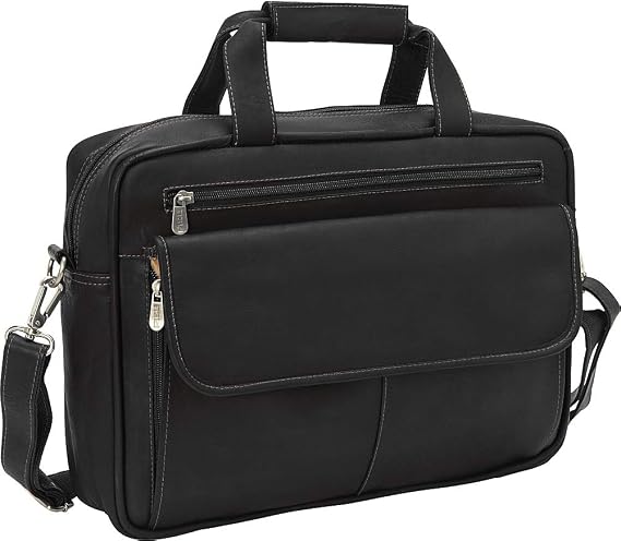 Piel Leather Slim Top-Zip Briefcase, Black, One Size