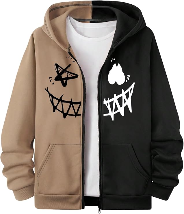 COZYEASE Boys'Zip Up Hoodies Graphic Long Sleeve Drop Shoulder Zipper Sweatshirt Pullover Fall Outfits