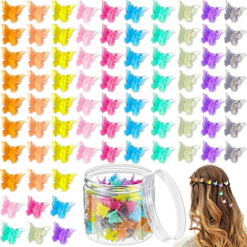 100 Pieces Butterfly Hair Clips with Box - Cute Mini Clips and Hair Accessories for Women Jelly Color
