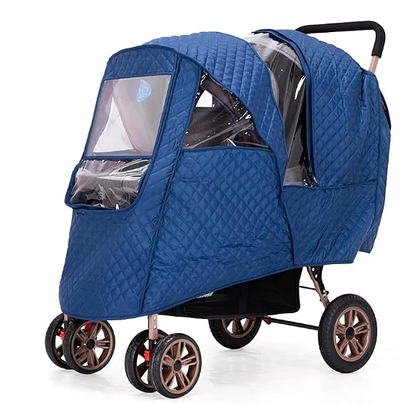 Double Stroller Winter Rain Cover,Winter Cover for Double Tandem Stroller,Big Size Universal Rain and Wind Cover (Blue)