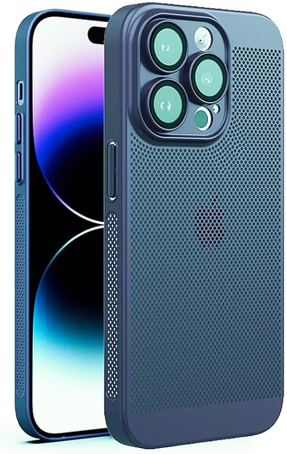 Slim Fit iPhone 15 Pro case, Premium Heat-Dissipating Breathable Cooling PC Back Phone Case with Lens Protection for iPhone 15 Pro 6.1"(2023), Blue
