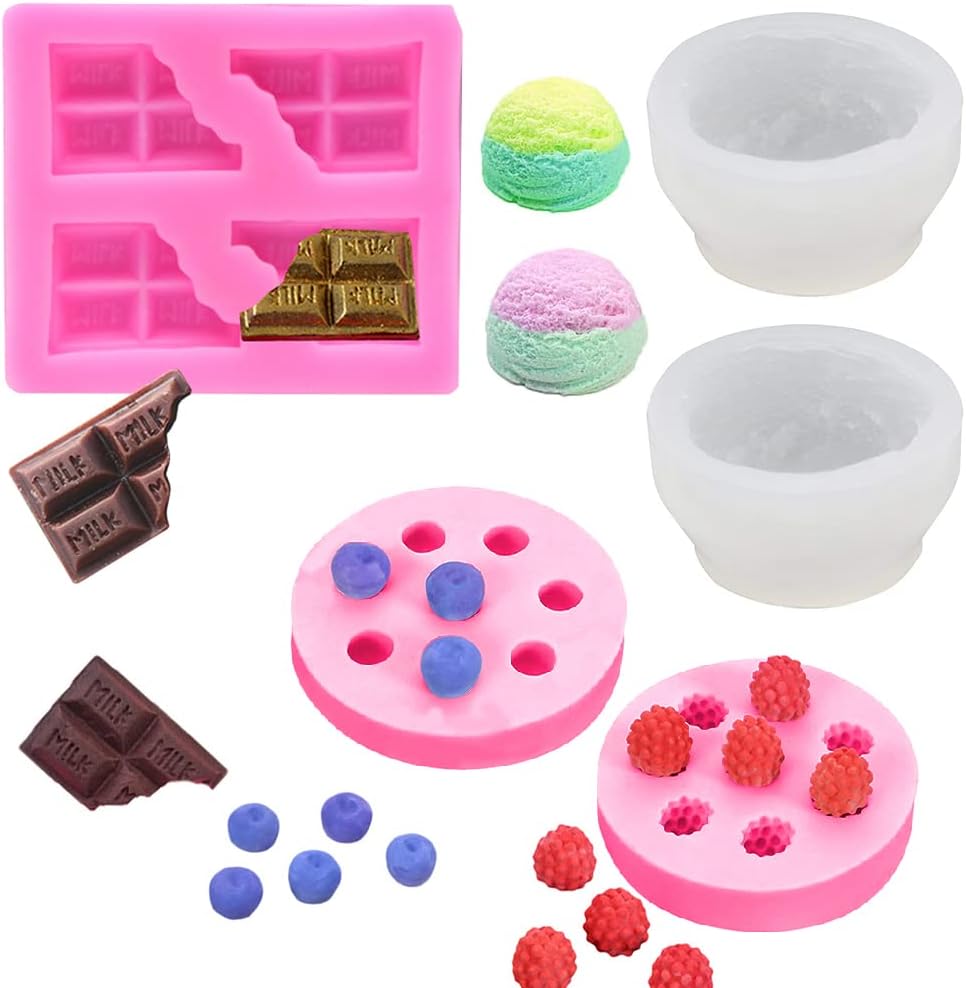 5 Pcs Candle Making Mold, 3D Ice Cream Ball and Chocolate Candle Molds, 3D Fruit Silicone Fondant Mold for DIY Wax Candle, Soap, Cake Cupcake Topper Decoration