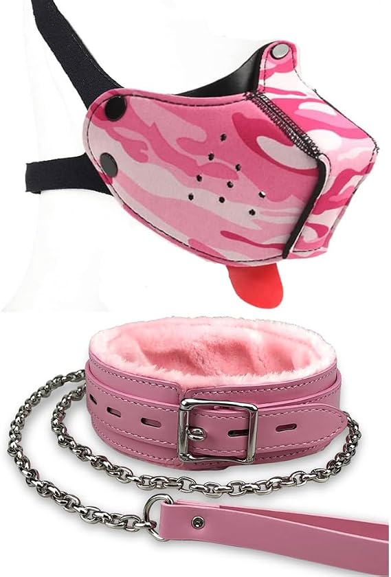 Neoprene Puppy Face Muzzle Dog Hood Mask Play Hoods Pup Play Gear Mask (Pink, One Size)