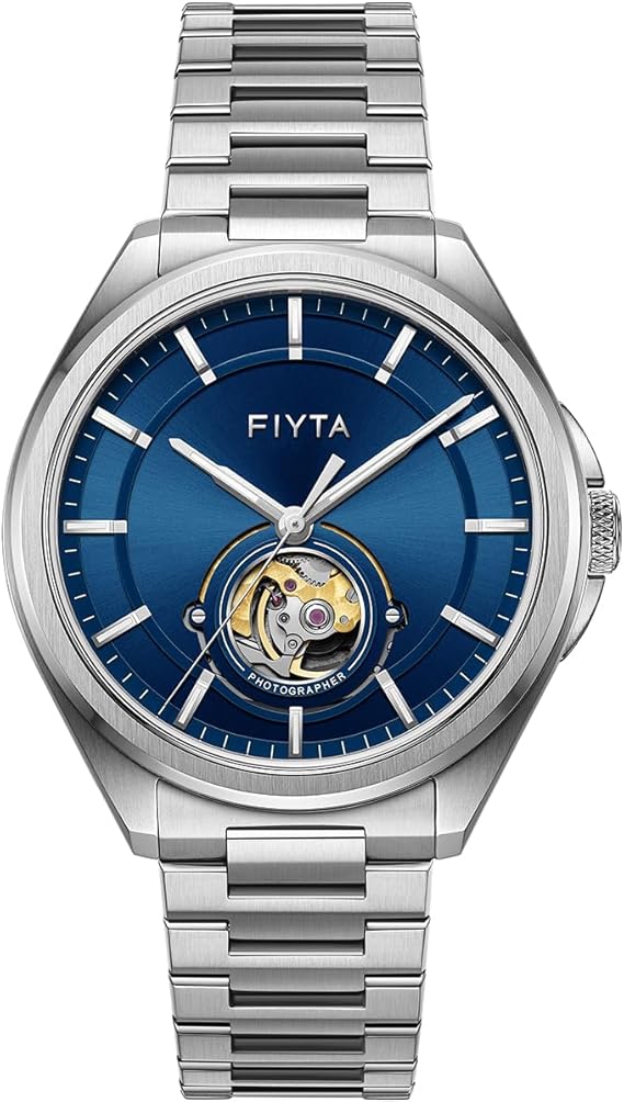 FIYTA Photograph Mechanical Automatic Watch, Large Hollowed-Out Transparent Dial, Synthetic Sapphire, Men's Stainless Steel Watch