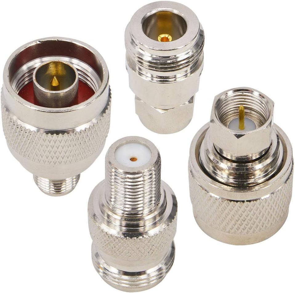 N to F Coax Adapter Kit 4-Pack - Premium Nickel-Plated Brass RF Connector for TV Antenna RG6 Cable Extension, N MaleFemale to F MaleFemale, Anti-Corrosion Design for Stable Long-Term Use