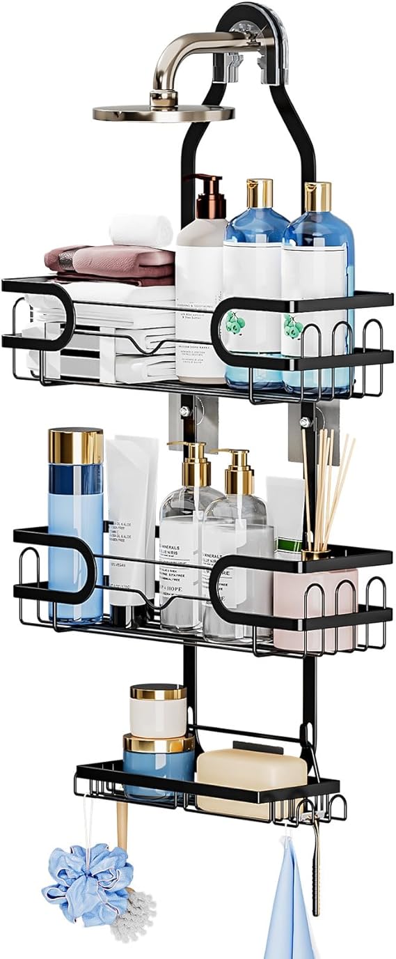 Shower Caddy Hanging, Shower Caddy Hanging Bathroom Shower Organizer, Long Bathroom Shower Organizer Hanger Rack with Hooks,Soap Holder