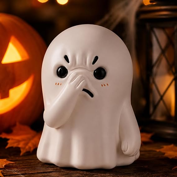 Holding Nose Small Ghost Figurine - Cute Ghost Decor Bathroom Statue, Halloween Decorations Indoor for Desk Porch Mantel Bathroom Shelf Spooky Home Decor, Funny Goth Gifts