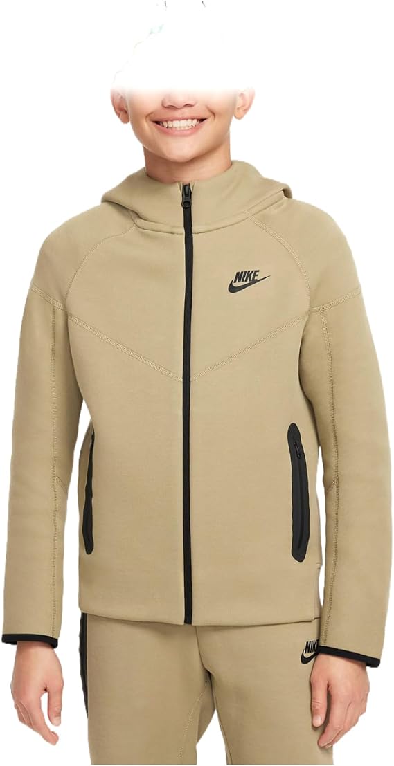 Nike Sportswear Tech Fleece Big Kids' (Boys') Full-Zip Hoodie (FD3285-276, Neutral Olive/Black/Black) Size X-Small