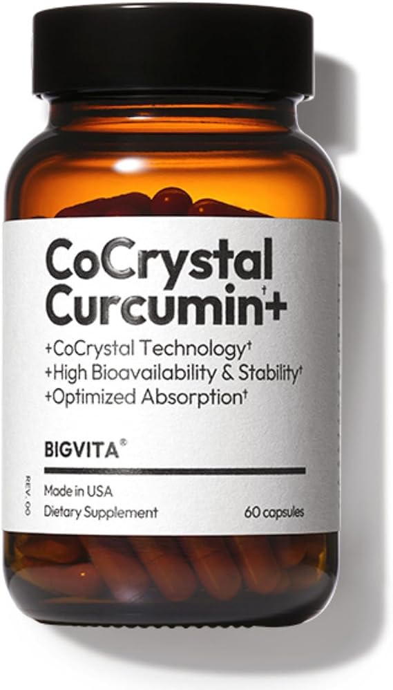 BIGVITA CoCrystal Curcumin+ | 60x Absorption with Curcumin & L-Carnitine | Dietary Supplement for Daily Wellness | 60 Capsules | Made in USA