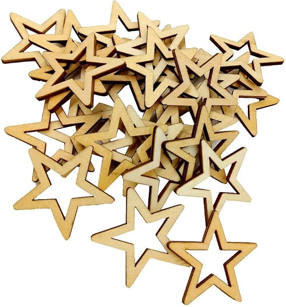 25pcs 50mm Unfinished Wooden Star Embellishments for Scrapbooking Decoration