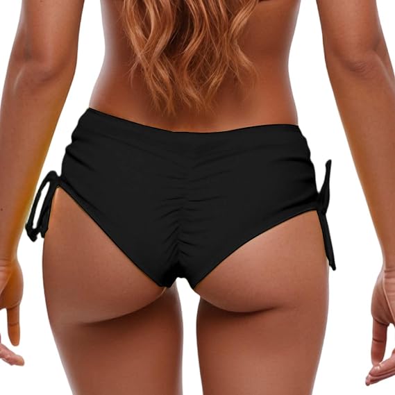 Bikini Bottoms for Women Ruched Scrunch Butt Swimwear Briefs Tummy Control Drawstring Tankini Swimsuit Bottoms Adjustable Tie Side Swim Shorts Ladies Beach Bathing Suits Swimming Bottom S-5XL