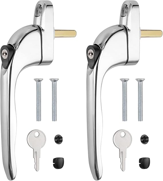 Neoteck 2Pcs Chrome UPVC Window Handle Universal Espag Key Lock 43mm