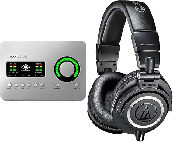 Universal Audio Apollo Solo Heritage Edition (APLS-HE) and Audio-Technica ATH-M50X Professional Studio Monitor Headphones
