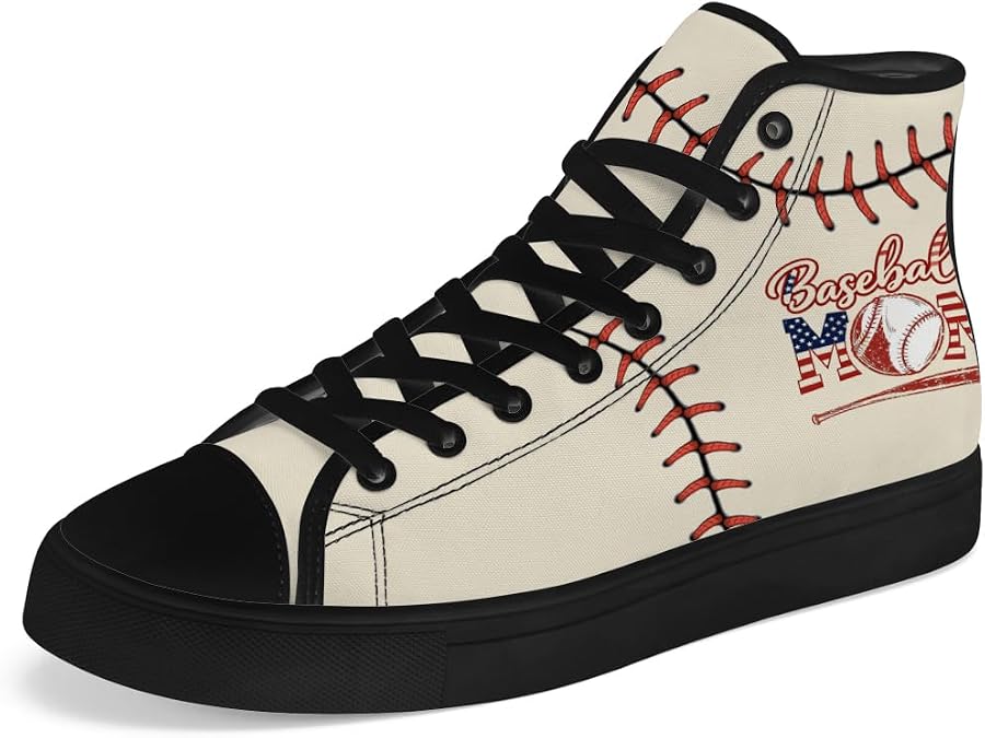 Women's Baseball High Top Canvas Shoes Baseball Mom Print High Top Sneakers Lace Up Casual Shoes