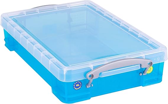 Really Useful Box Plastic Storage 4 Litre Transparent Bright Blue