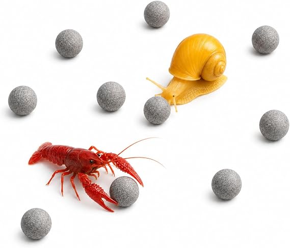 SunGrow Snail and Crayfish Energy Balls, Enhance Color, Calcium-Rich Gray Pearls for Invertebrates, Functional and Beneficial Aquarium Decor, 10-Pieces per Pack