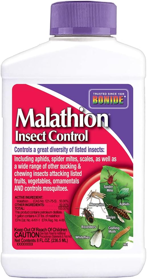 Bonide Malathion Insect Control, 8 oz Ready-to-Mix Concentrate Bug & Spider Mite Killer for Outdoor Garden Use