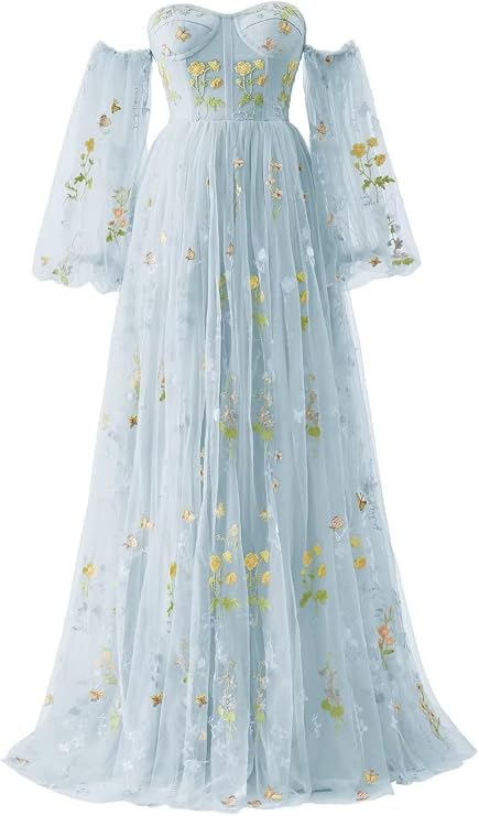 Maxianever Tulle Prom Dresses Flower Embroidery Long Sleeves Women's Formal Evening Party Gowns 2026