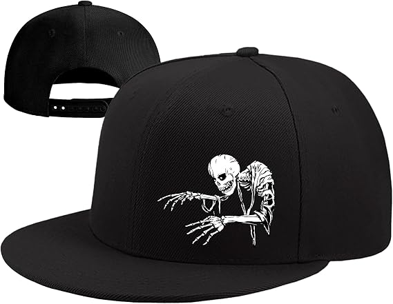 Snapback Hat for Men Flat Bill Hats Men Skull Hat Skeleton Black Baseball Cap Hip Hop Mountain Travel Fitted Hat