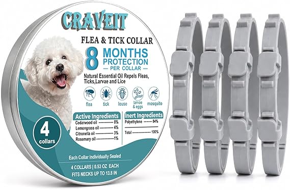 Craveit Flea and Tick Collar for Dogs, 4 Pack, Small Dogs Under 18 lbs
