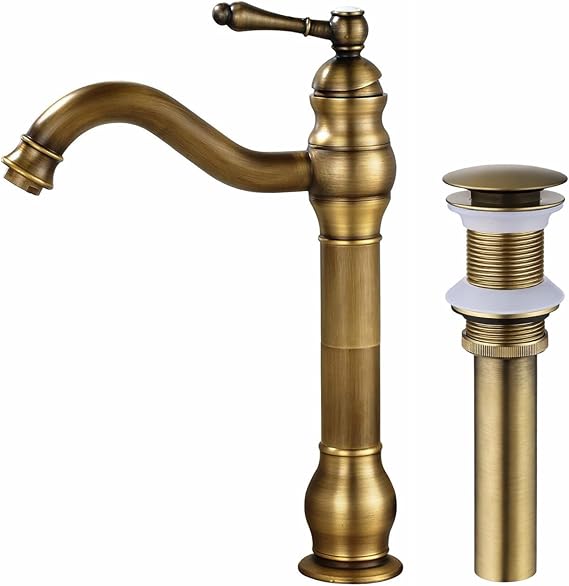 Bathroom Sink Taps Antique Brass Countertop Faucet Vessel Tap + Sink Pop up Drain(no Overflow) Basin Mixer Taps Bathroom Kitchen Faucets