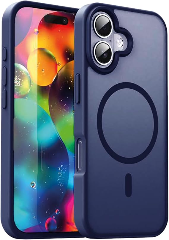 URUCHI Güçlü Manyetik Telefon Kılıfı, [Mag-Safe ile Uyumlu] [Askeri Düzey Düşme Koruması] [Güçlü Silikon Kenarlar] İnce Yarı Saydam Mat Koruyucu Kılıf (Lacivert, iPhone 17)
