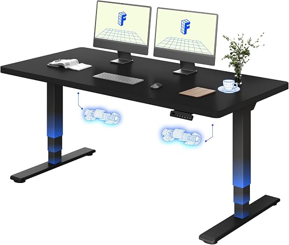 FLEXISPOT E5 Electric Standing Desk 2 Motors 3 Stage 160 * 80CM One Piece Desktop Height Adjustable Desk with Memory Smart Panel, Anti-collision System, Black