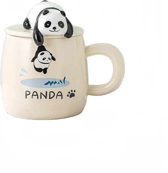Panda Ceramic Cup 420ml Cute Panda Mug Tea Cup Ceramic Mug with Lid Birthday Christmas Gift A