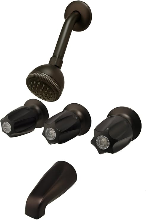 Fit Gerber 87-215 Old Style Shower 3-Handle Trim Kit, for Gerber, Oil Rubbed Bronze Finish, With 2.5" Shower Head, 1-Kit - By Plumb USA
