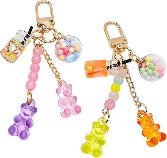 2 Pcs Cute Bear Keychain,Kawaii Gummy Cute Keychain,Candy Color Macarons Bear Key Rings Women,Key Chains For Kids,Durable Bag Accessories,for Giving to Female Friends and Family