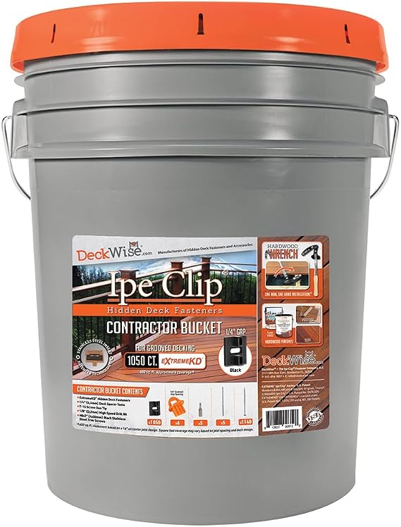 DeckWise Ipe Clip Extreme KD Hidden Deck Fastener Kit Black 1050 Count (Covers 600 Sq.Ft. Decking (16" on center)) Includes Clips, Screws & Accessories Works with Hardwood, Thermal, and Composite Boards Compatible with Trex, Azek, Timbertech, and All Top Decking Brands